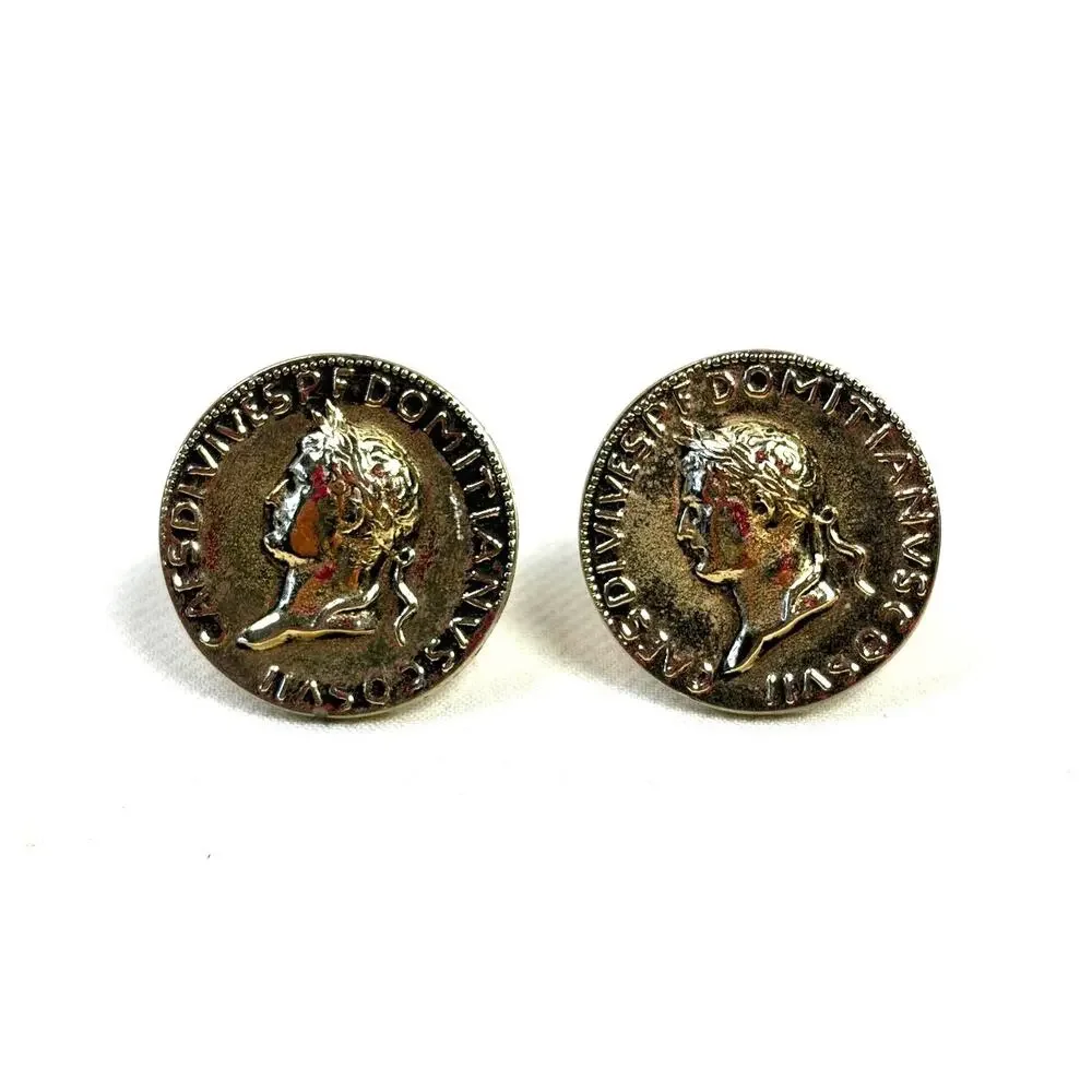 Vintage Ancient Roman Emperor Tiberius Gold Tone Rome Coin Like Cufflinks